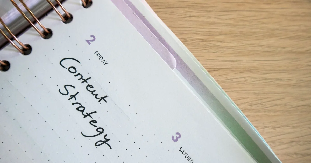 Planner page with Content Strategy handwritten on it